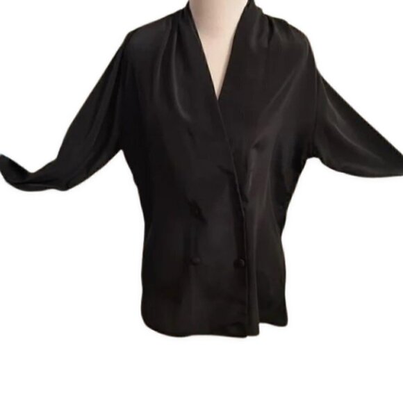 Impressions Black Double Breasted V Neck Top Size 10 - Picture 2 of 5